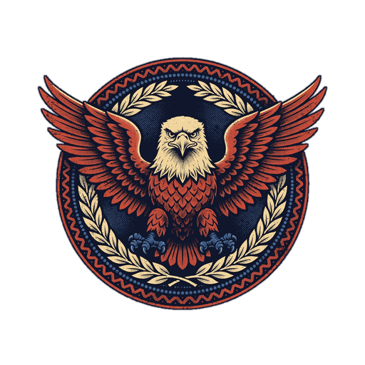 American bald eagle with outstretched wings in a vintage emblem — Re4rge is a 100% US-based team
